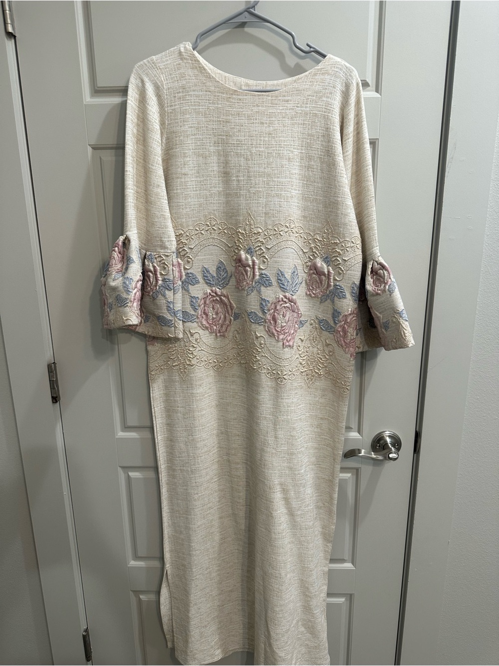 Cream Floral Embroidered Maxi Dress - Elegant Women's Dress